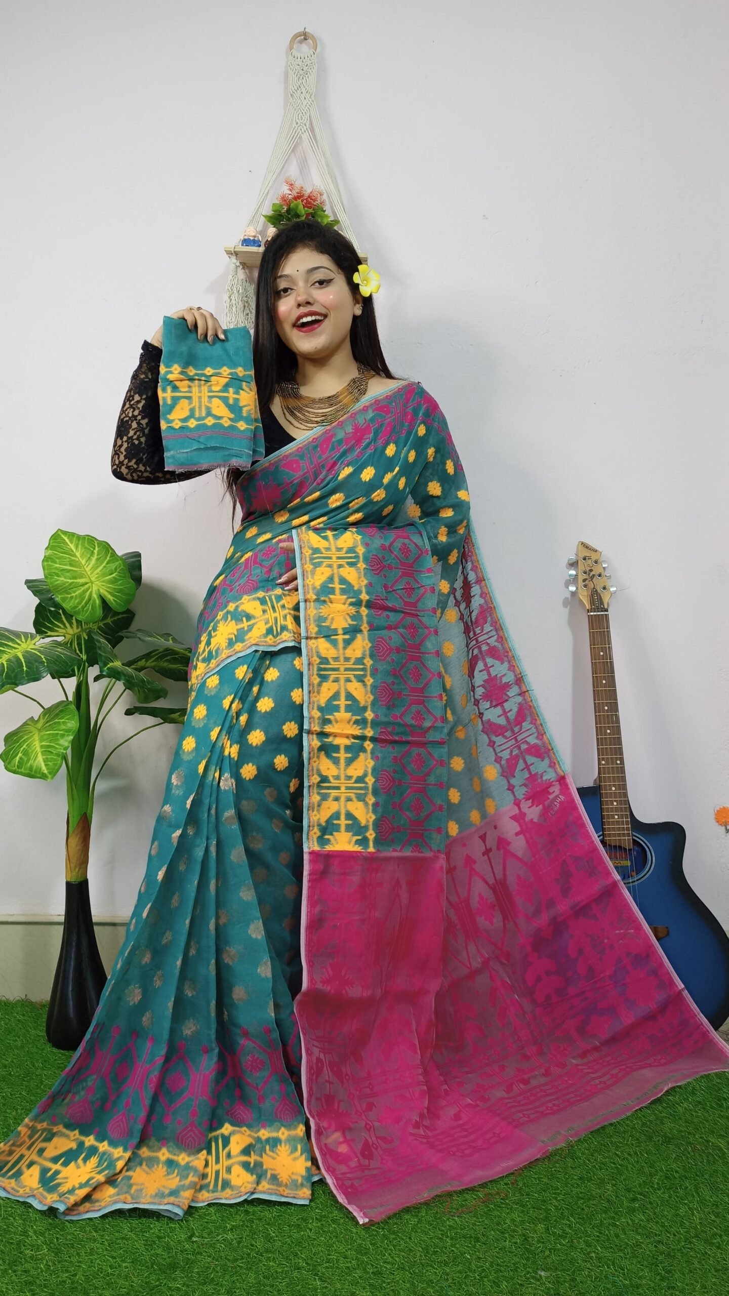 Pink Swan Dhakai Jamdani Saree - Image 4