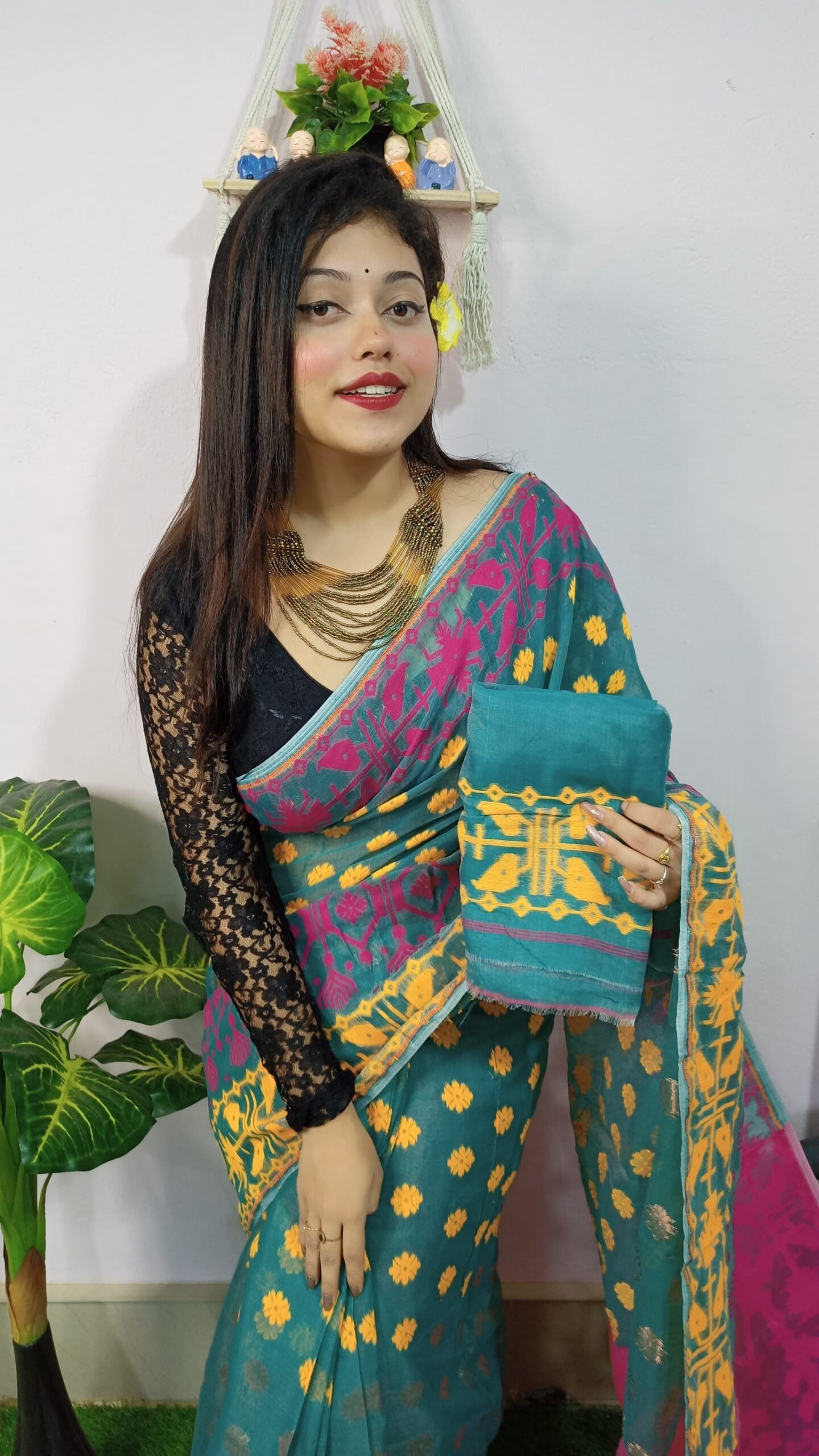Pink Swan Dhakai Jamdani Saree - Image 2