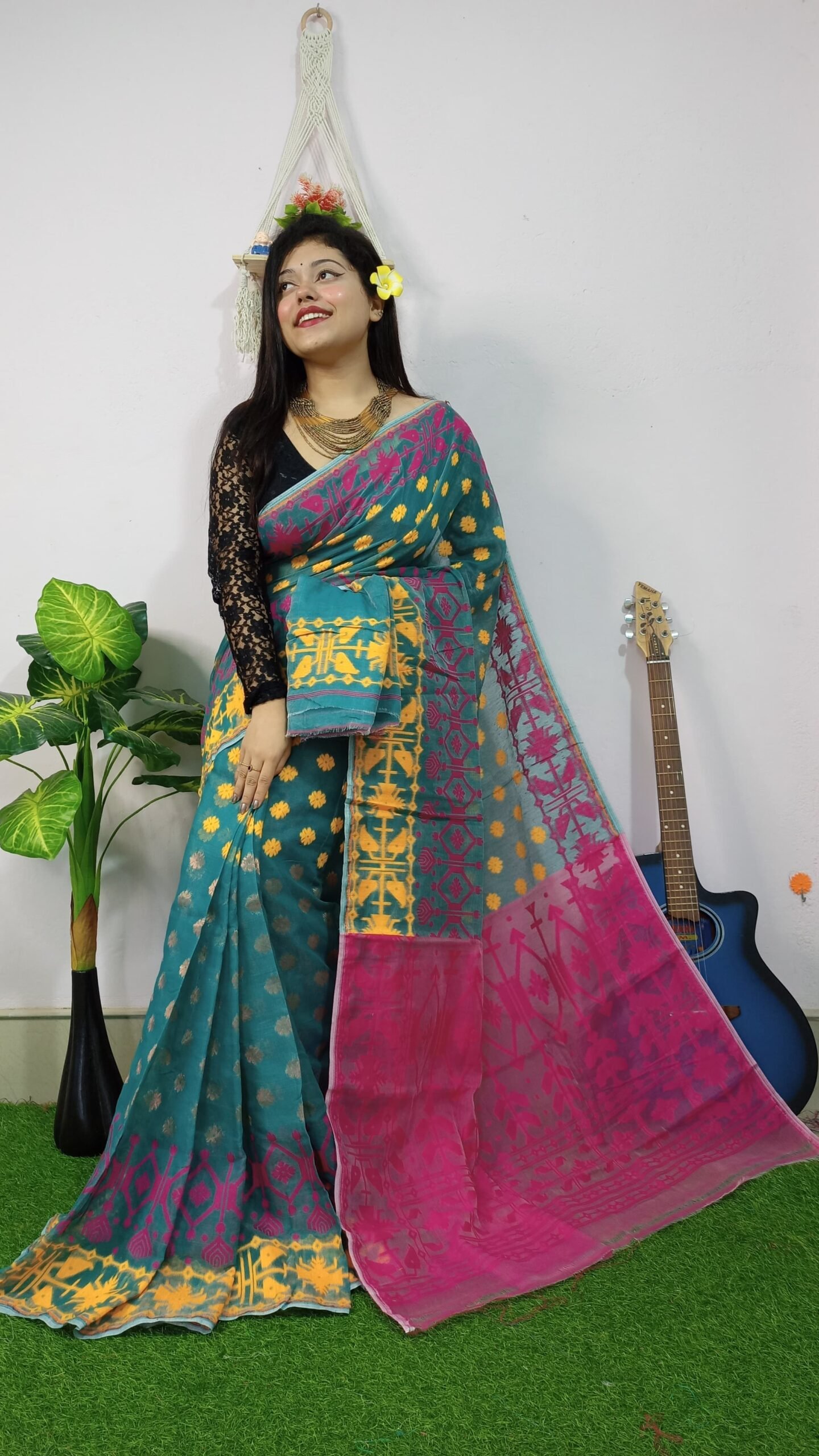 Pink Swan Dhakai Jamdani Saree