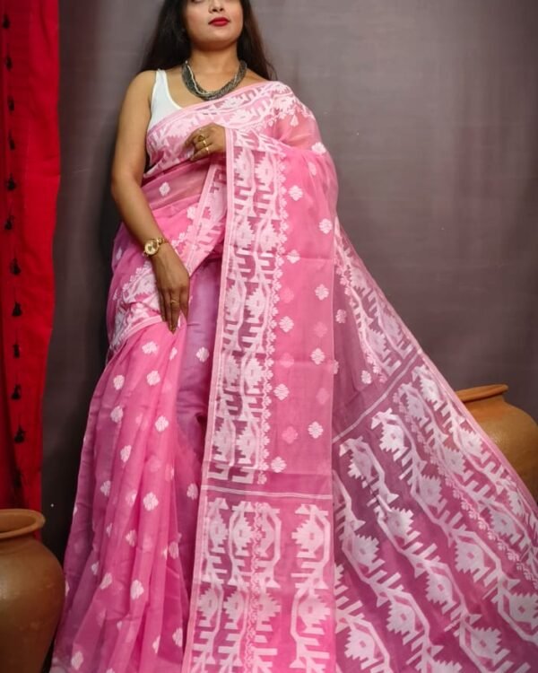 Exclusive Lotas Pink Borfi Design Jamdani Saree