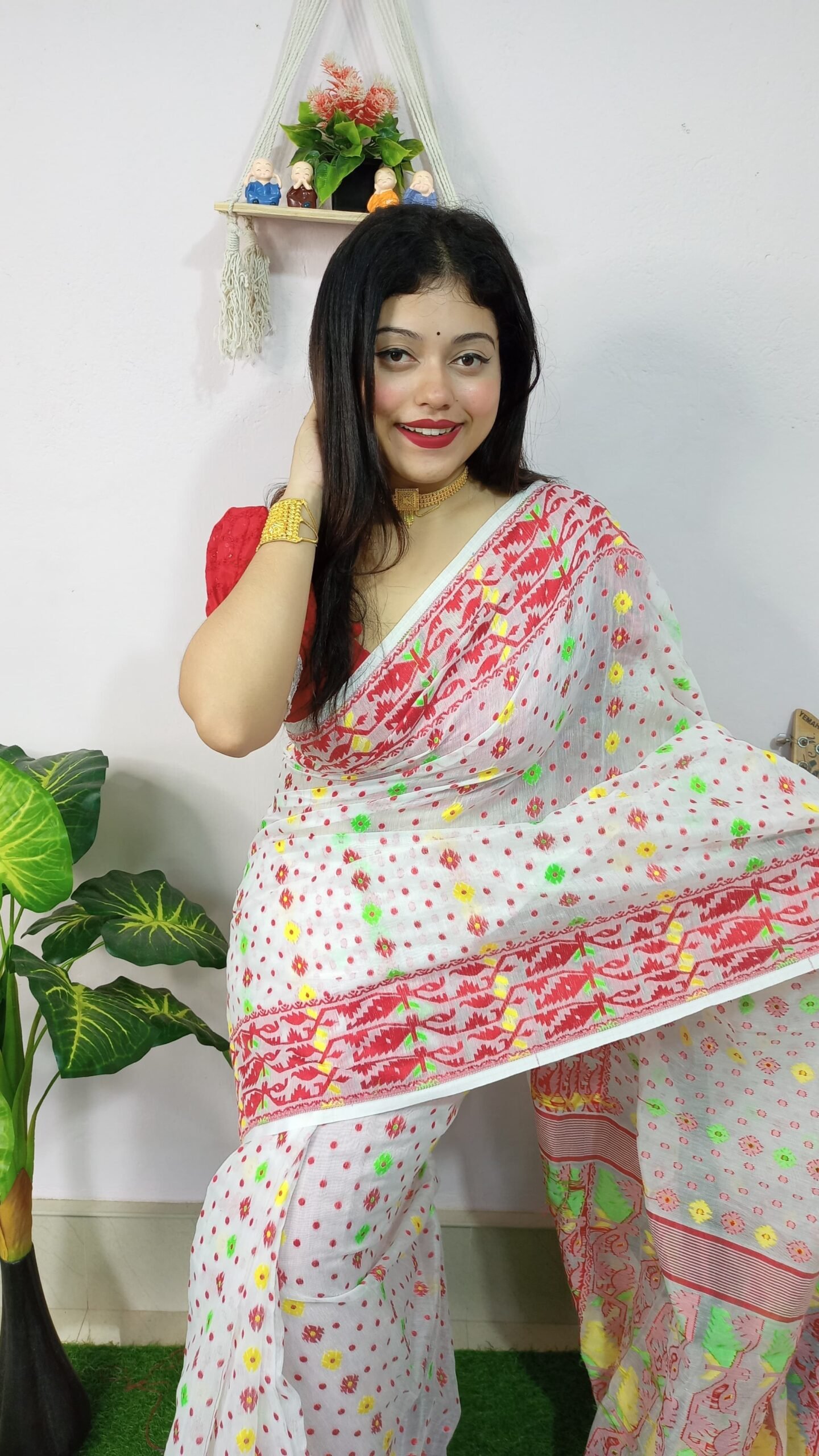 Exclusive Red White Soft Jamdani Saree - Image 2