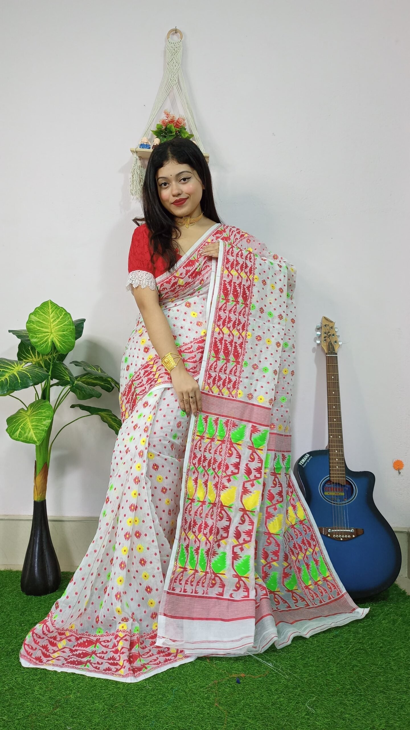 Exclusive Red White Soft Jamdani Saree