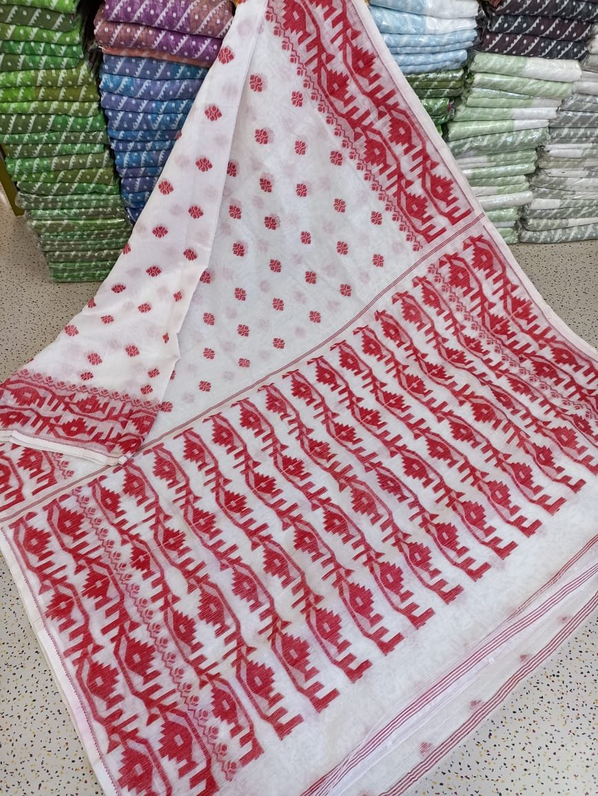 Exclusive Red White Borfi Jamdani - Image 2