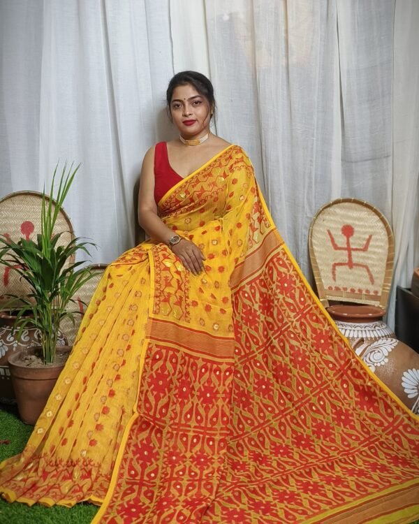 Yellow Body Red Woven Work Soft Jamdani