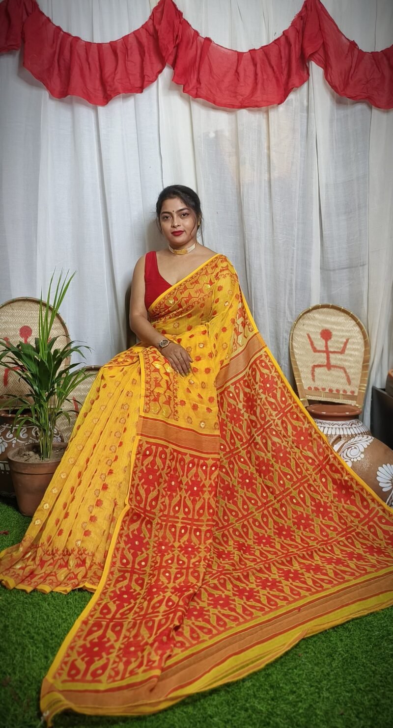 Yellow Body Red Woven Work Soft Jamdani