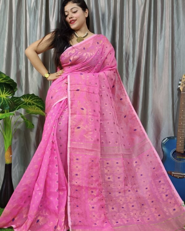 Exclusive Pink Copper Jamdani Saree