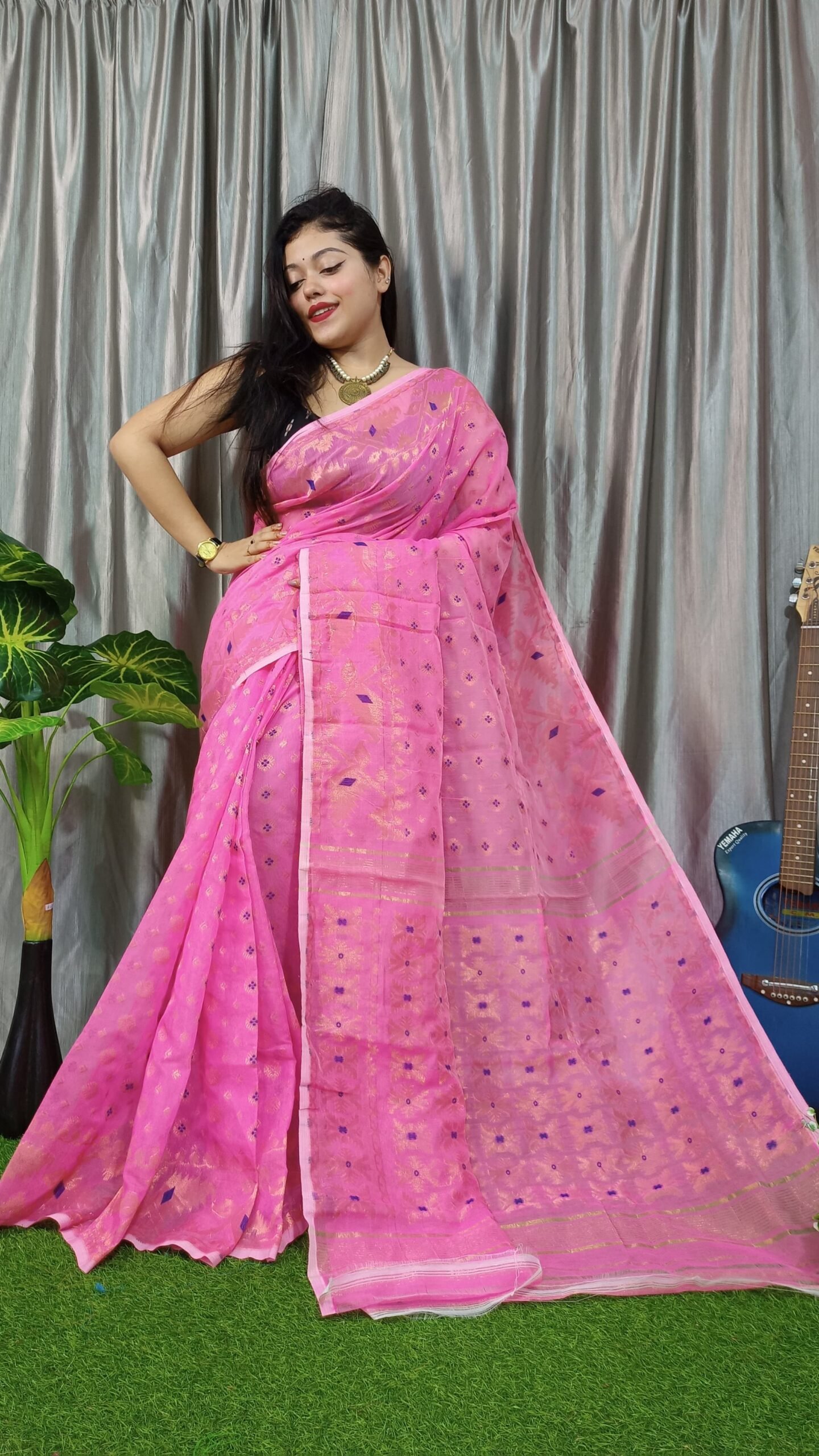 Exclusive Pink Copper Jamdani Saree