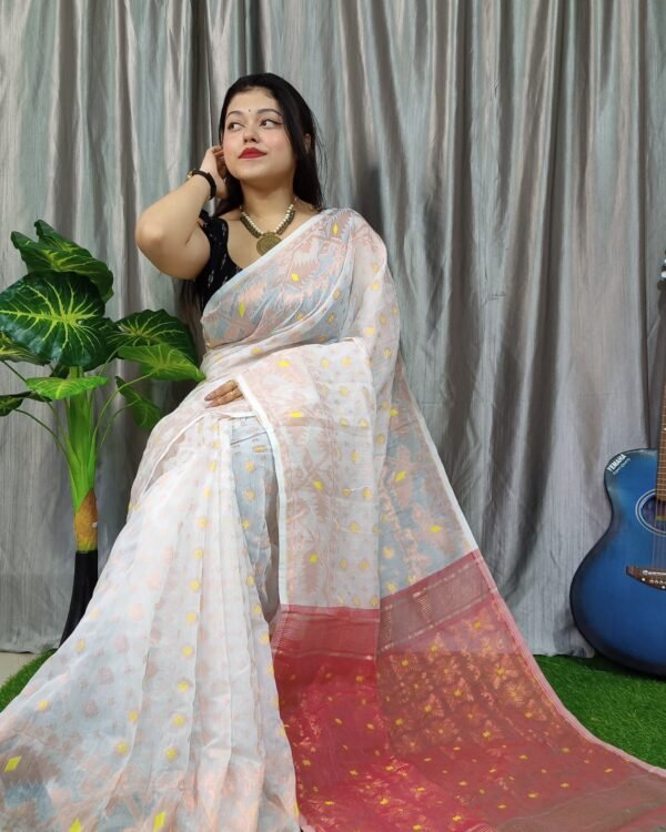 Exclusive Red & White Copper Jamdani Saree