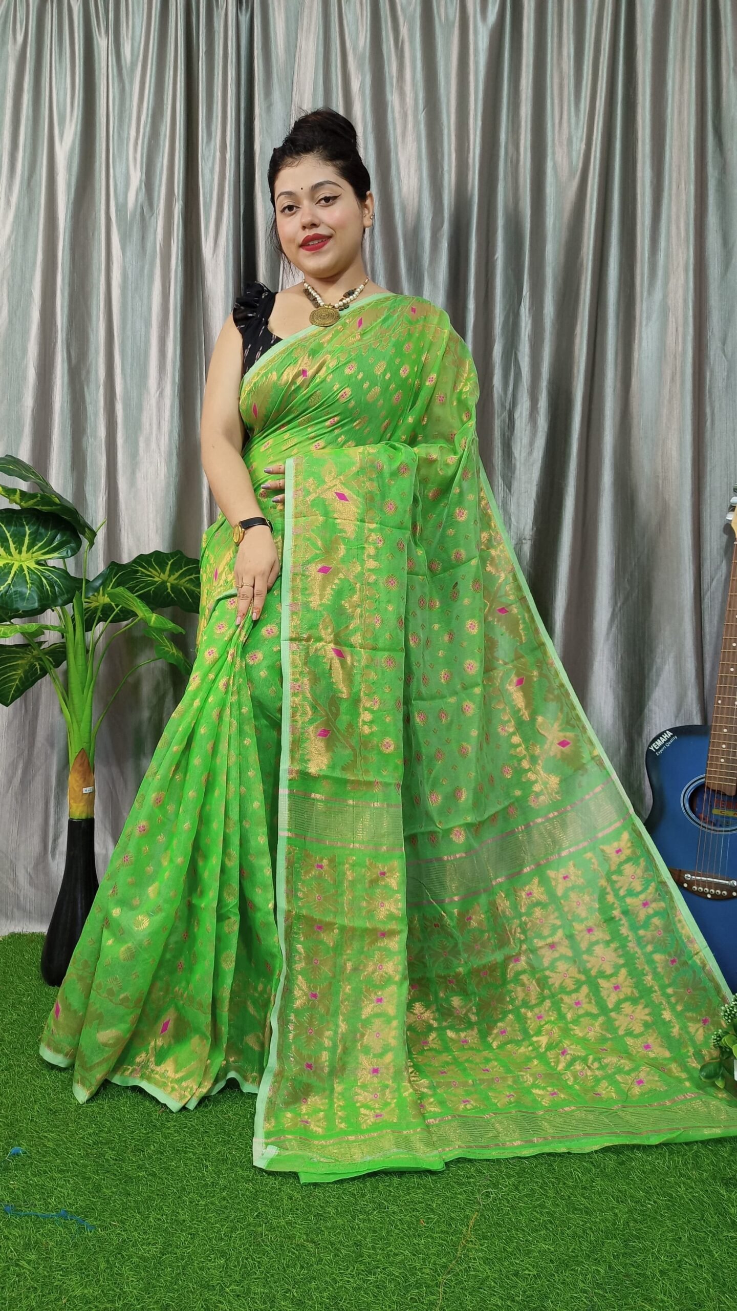 Exclusive Copper Green Jamdani Saree - Image 2