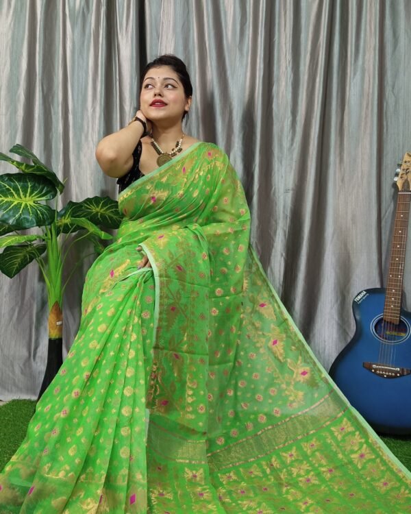 Exclusive Copper Green Jamdani Saree