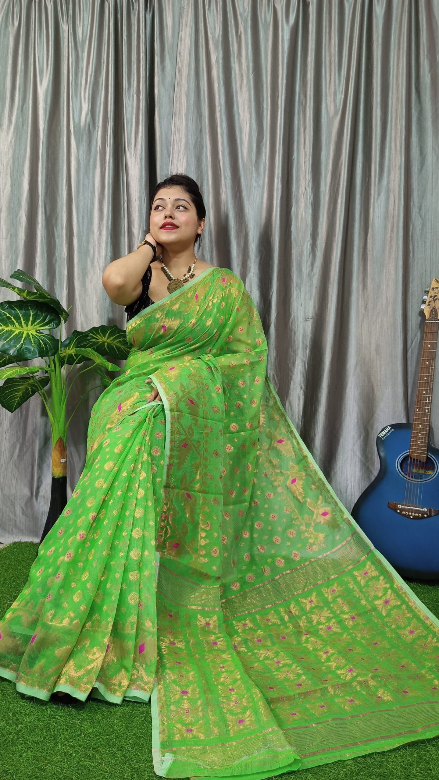 Exclusive Copper Green Jamdani Saree