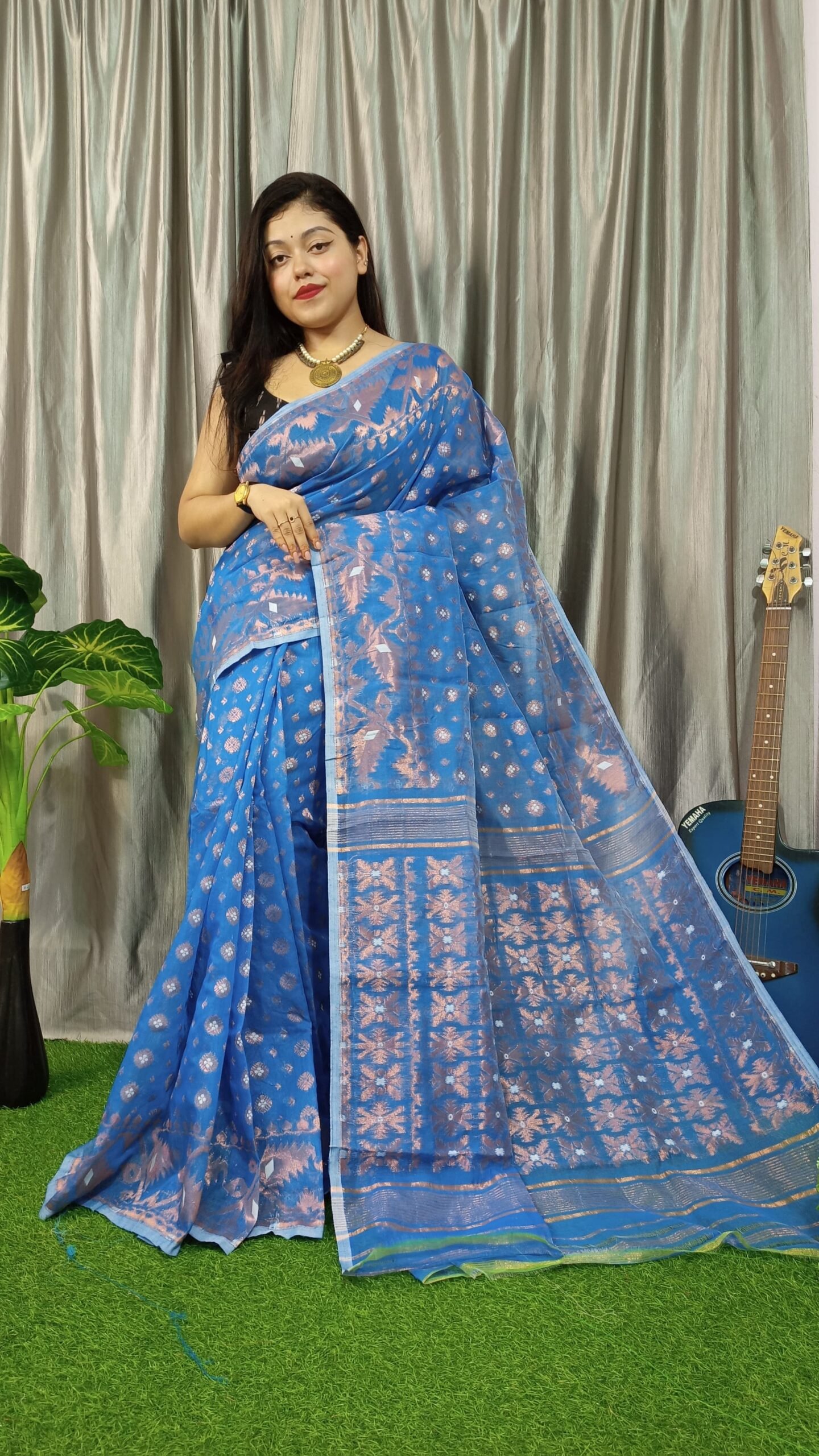 Exclusive Mulberry Copper Jamdani Saree