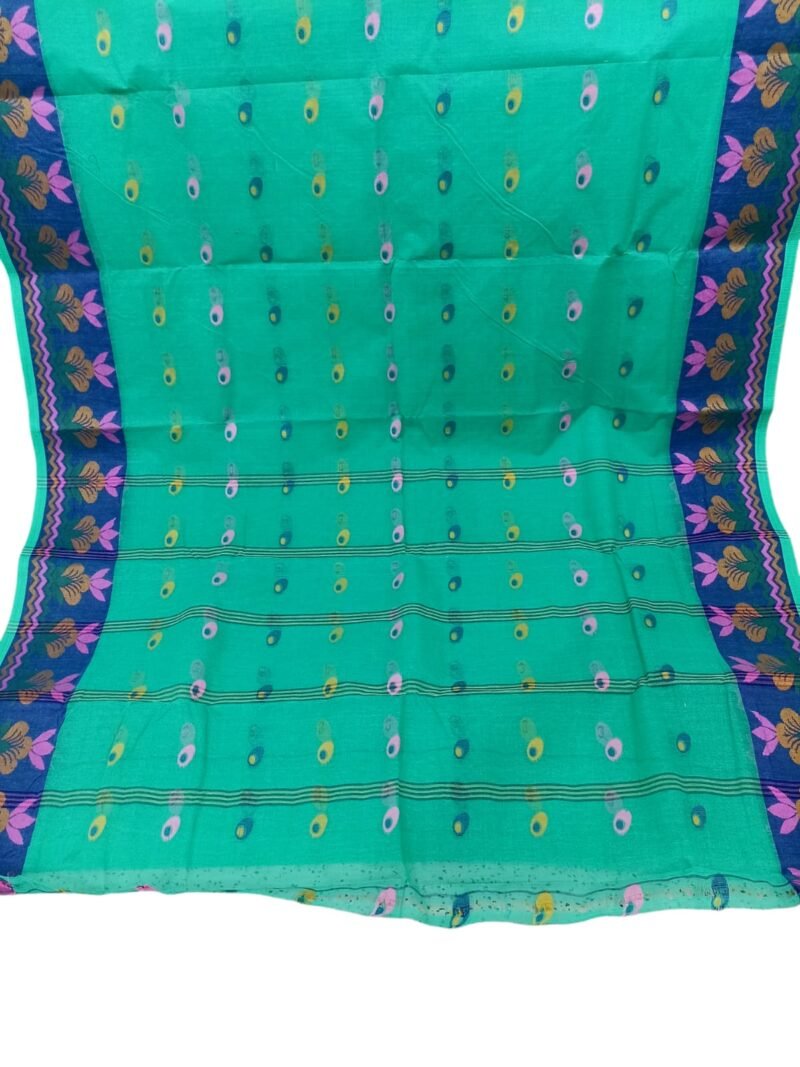 M.S.C Trending Bengali Additional Turquoise Tant Saree - Image 2