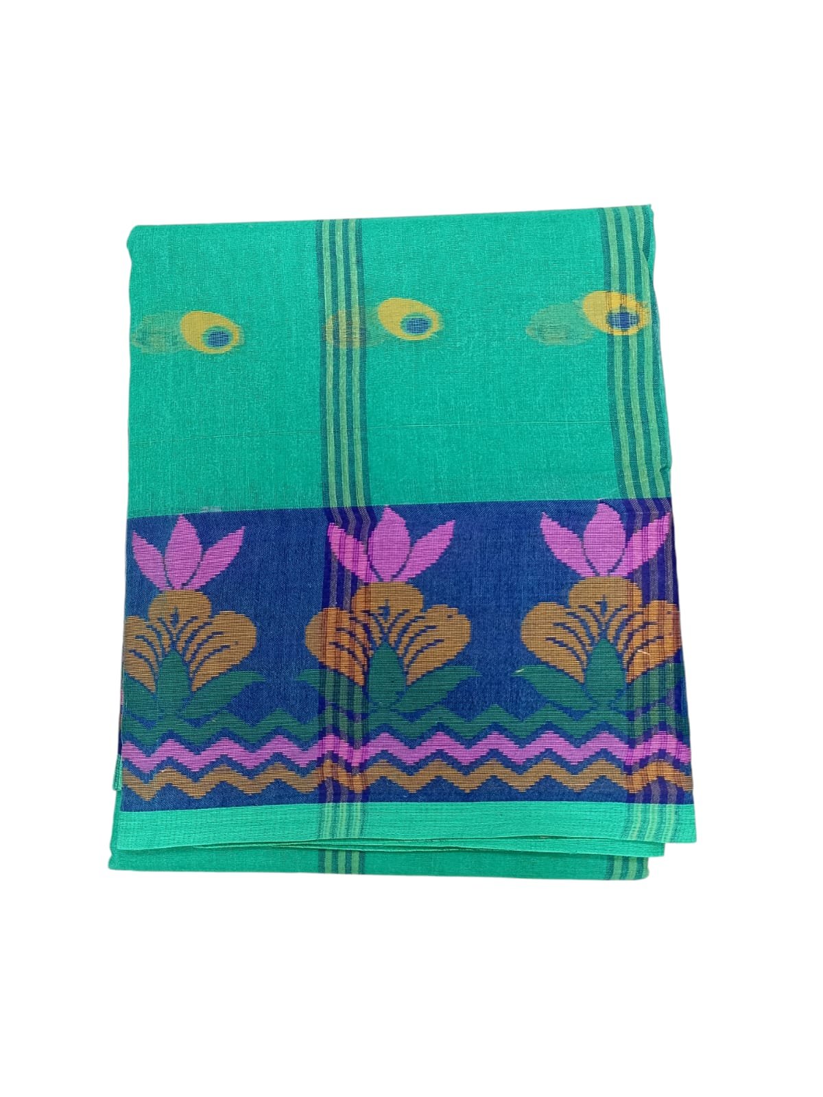M.S.C Trending Bengali Additional Turquoise Tant Saree - Image 3