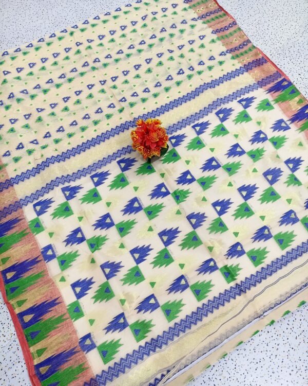 M.S.C Trending Hard Cream Triangle Jamdani Saree