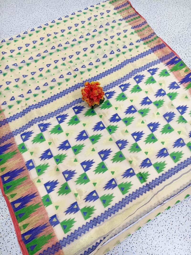 M.S.C Trending Hard Cream Triangle Jamdani Saree