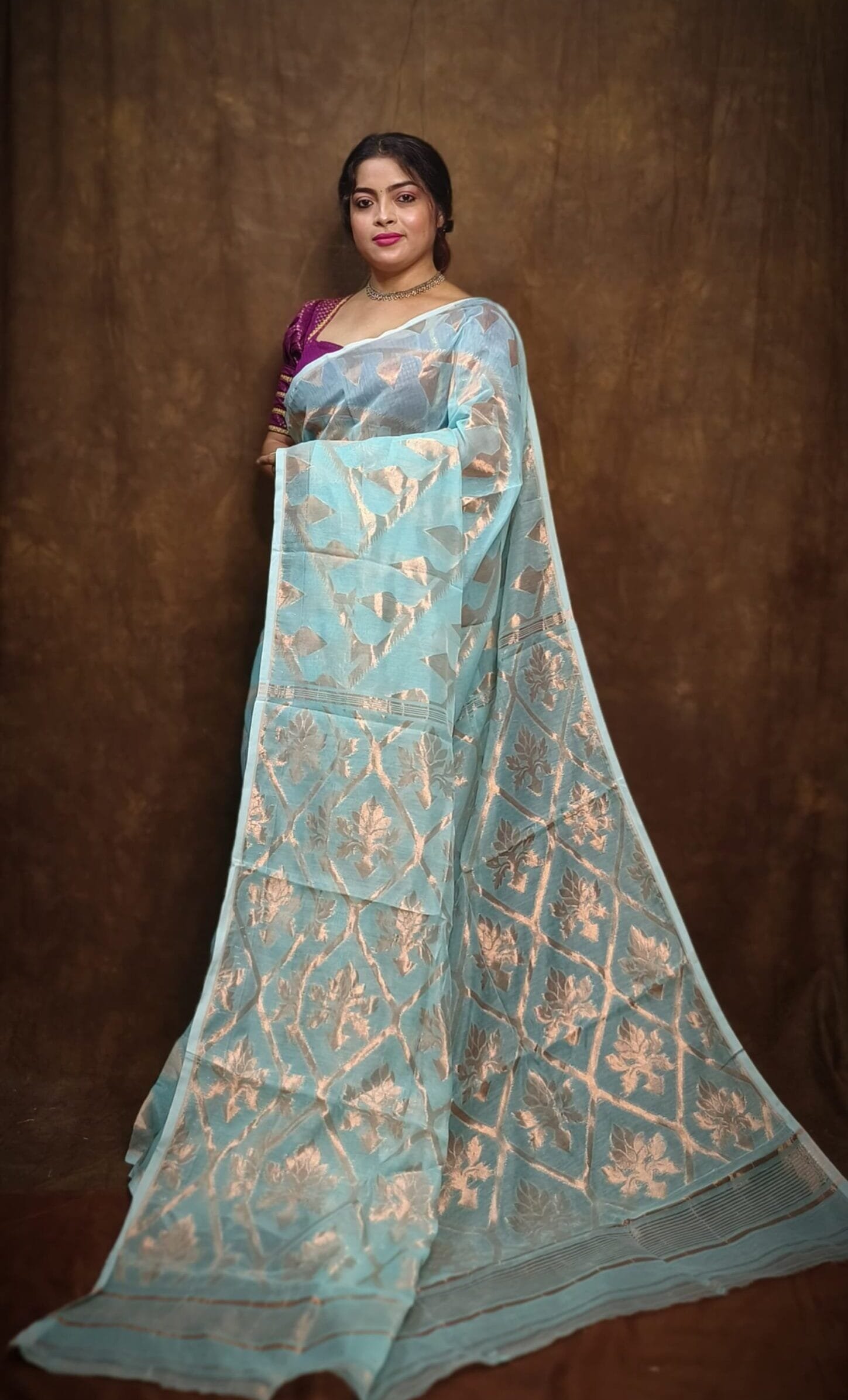 Soft Copper Joriwork Jamdani Sari