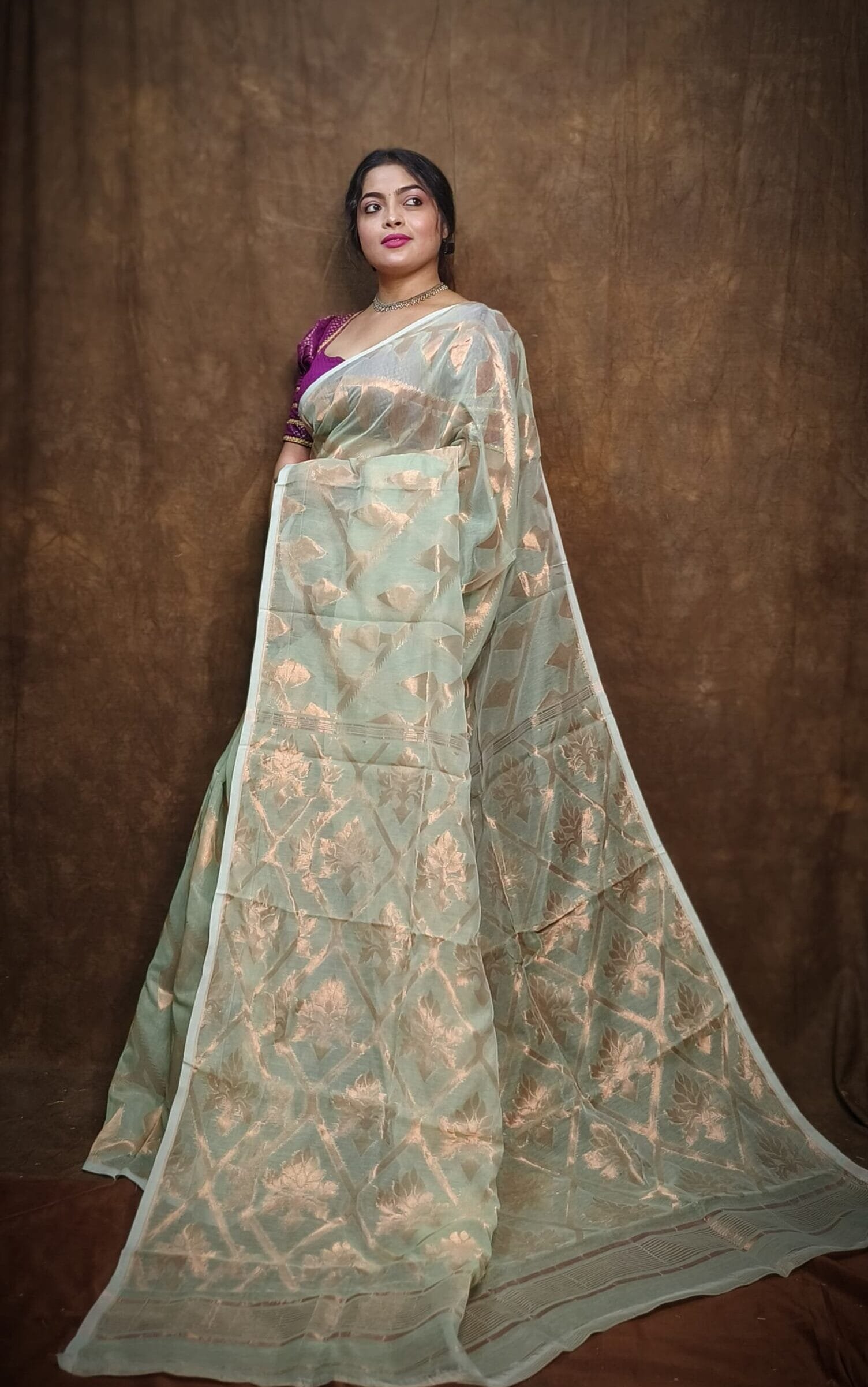 Soft Copper Joriwork Jamdani Sari