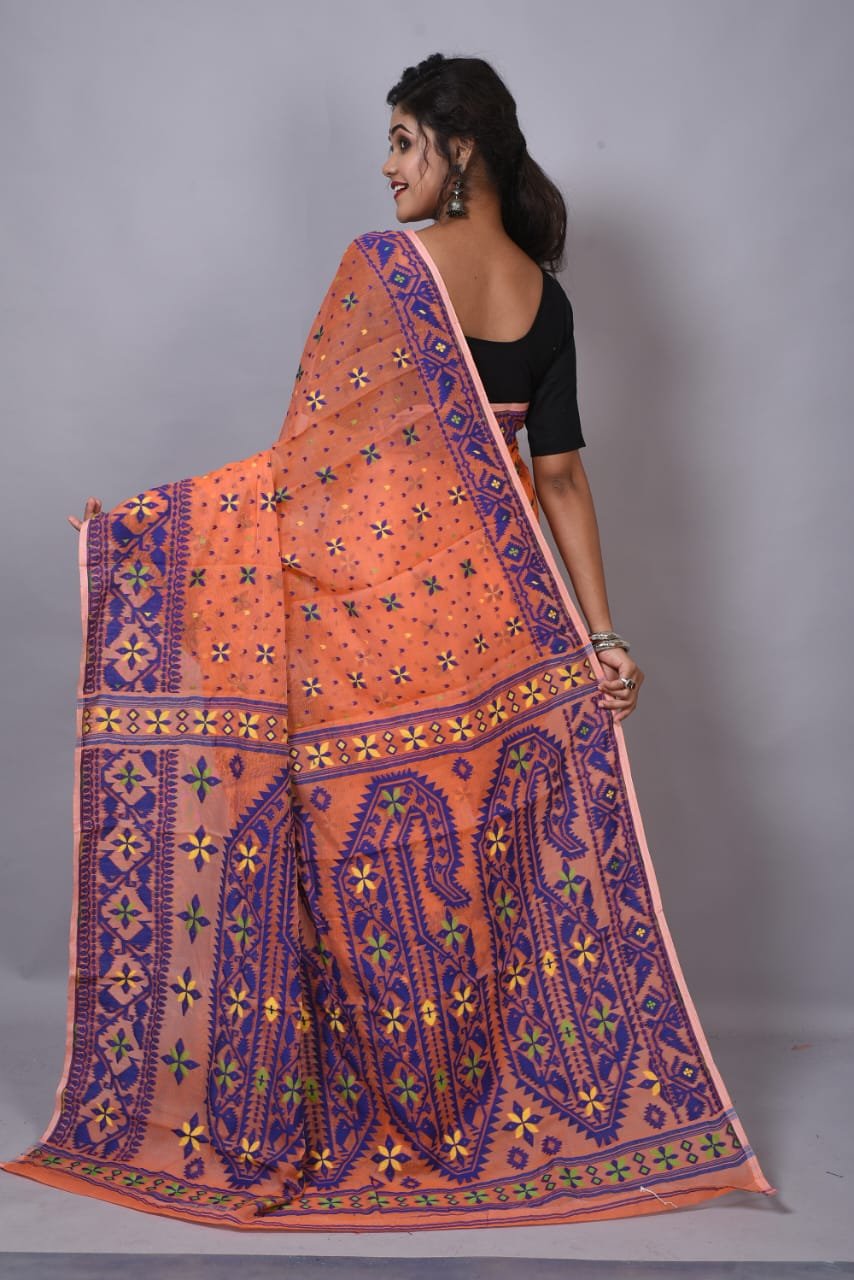 Dark Peach Soft Dhakai Jamdani Saree - Image 2