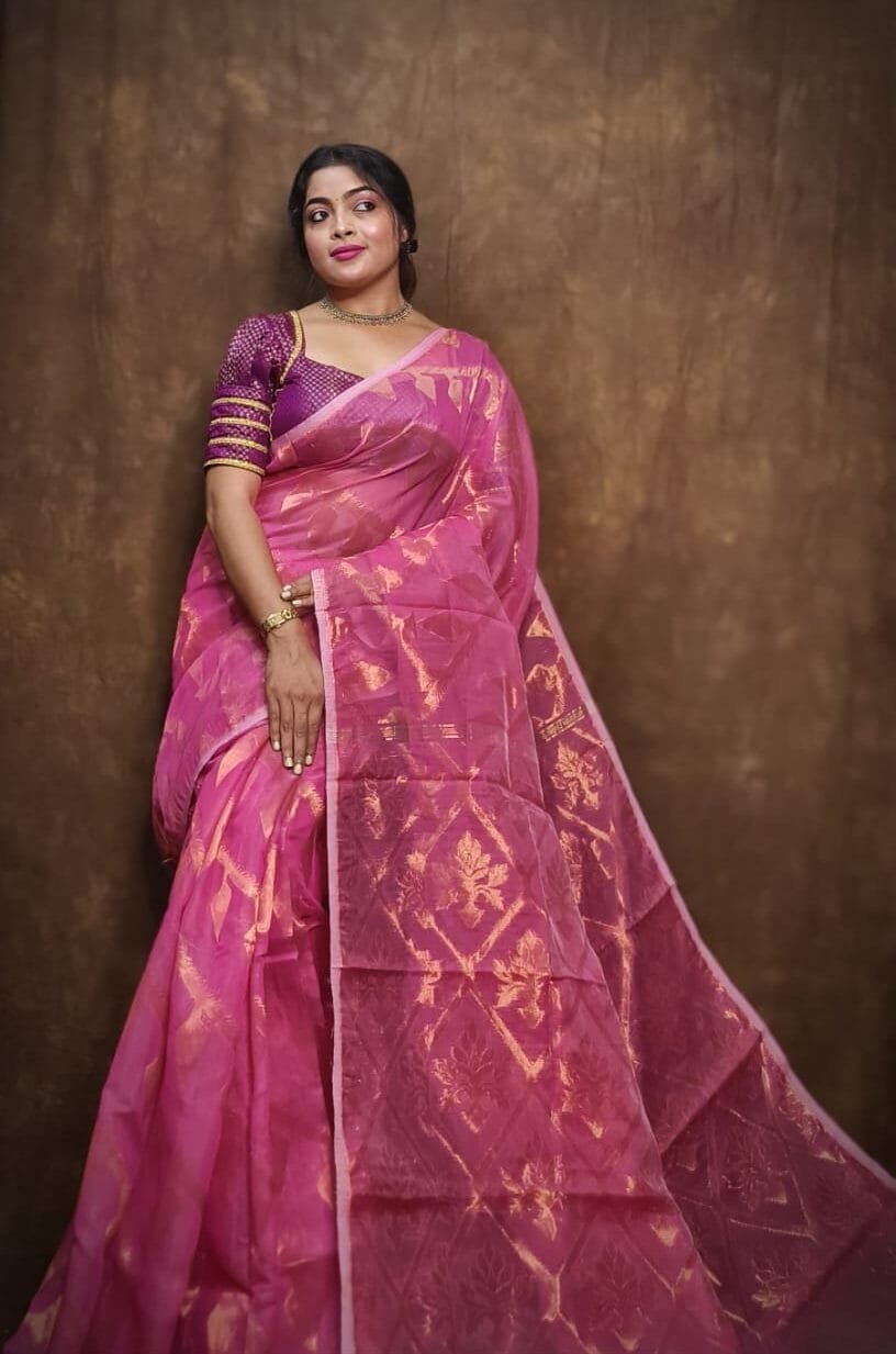 Soft Copper Joriwork Jamdani Sari