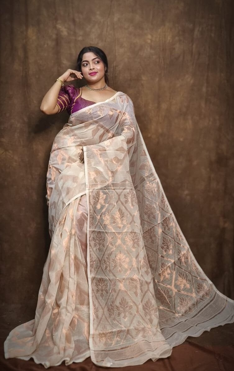 Soft Copper Joriwork Jamdani Sari