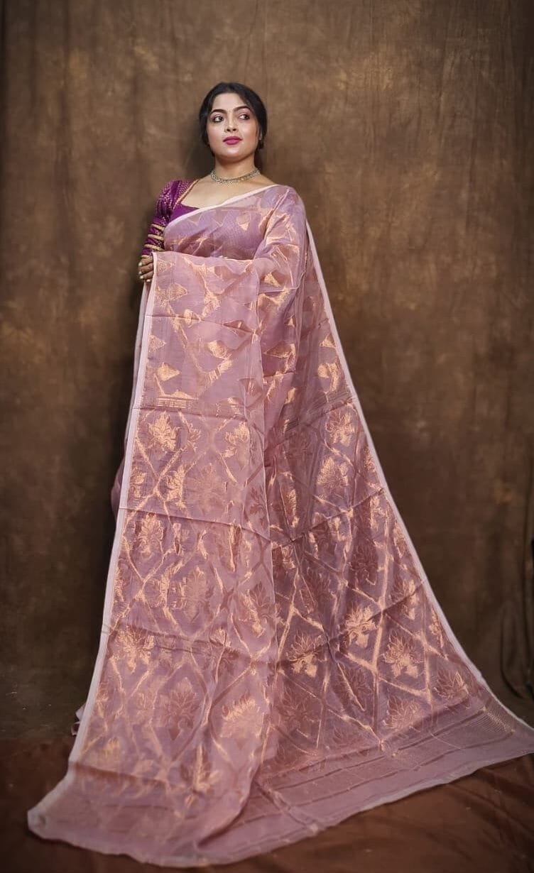 Soft Copper Joriwork Jamdani Sari