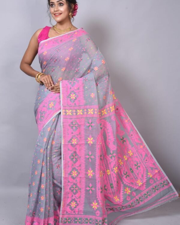 Grey Soft Dhakai Jamdani Saree