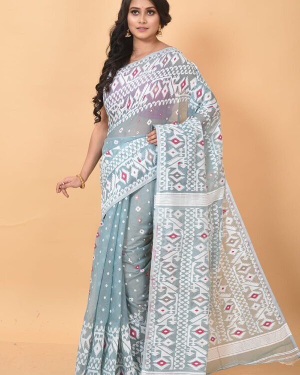 Hit Grey Soft Dhakai Jamdani Saree
