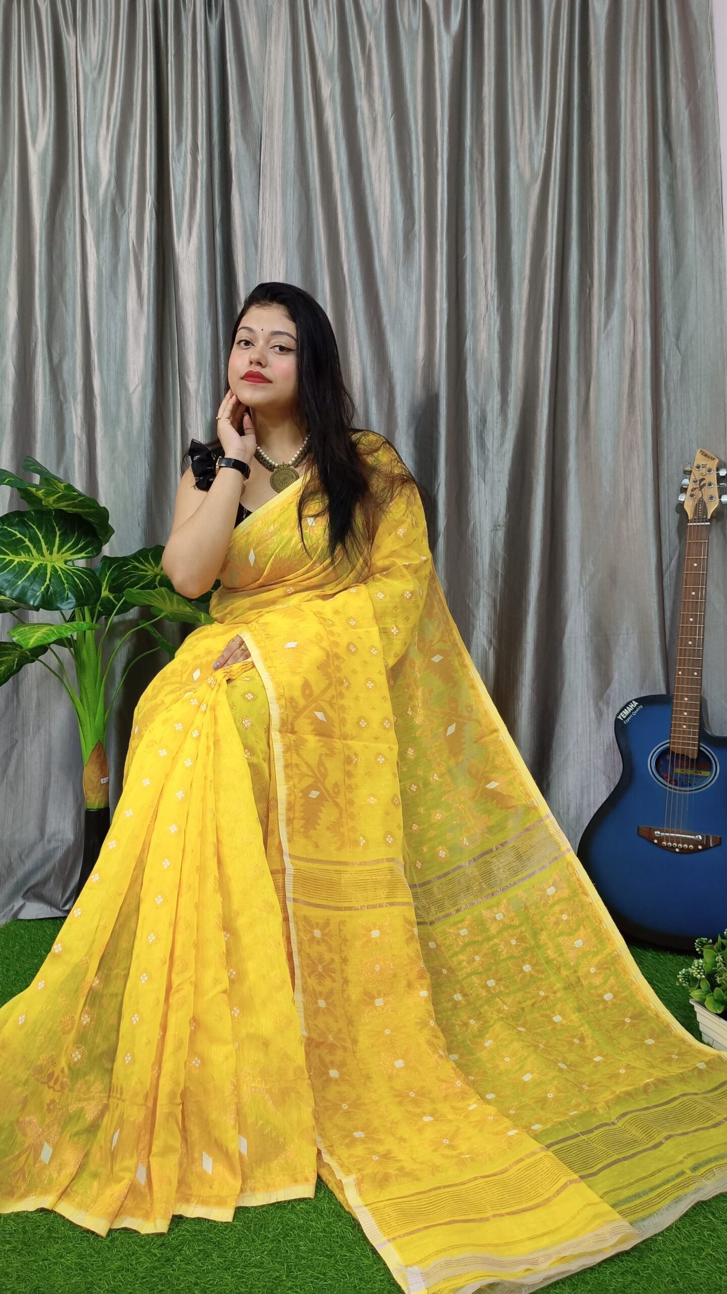 Exclusive Copper Yellow Jamdani Saree - Image 2