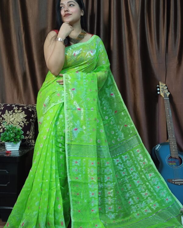 Exclusive Silver Green Jamdani Saree