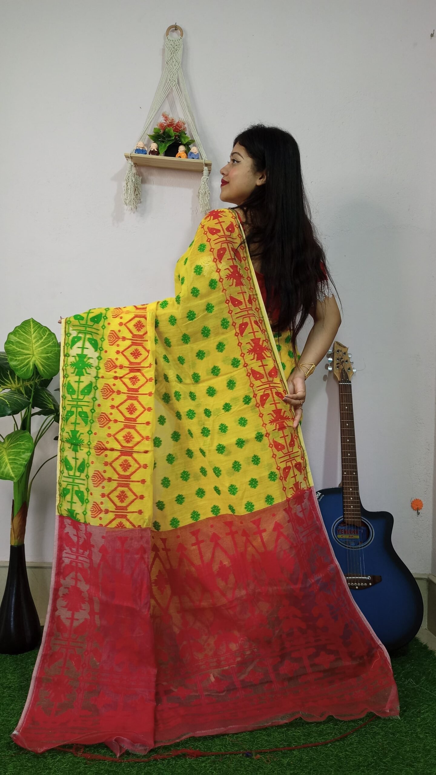 Exclusive M.S.C Tending Yellow Soft Jamdani Saree - Image 3