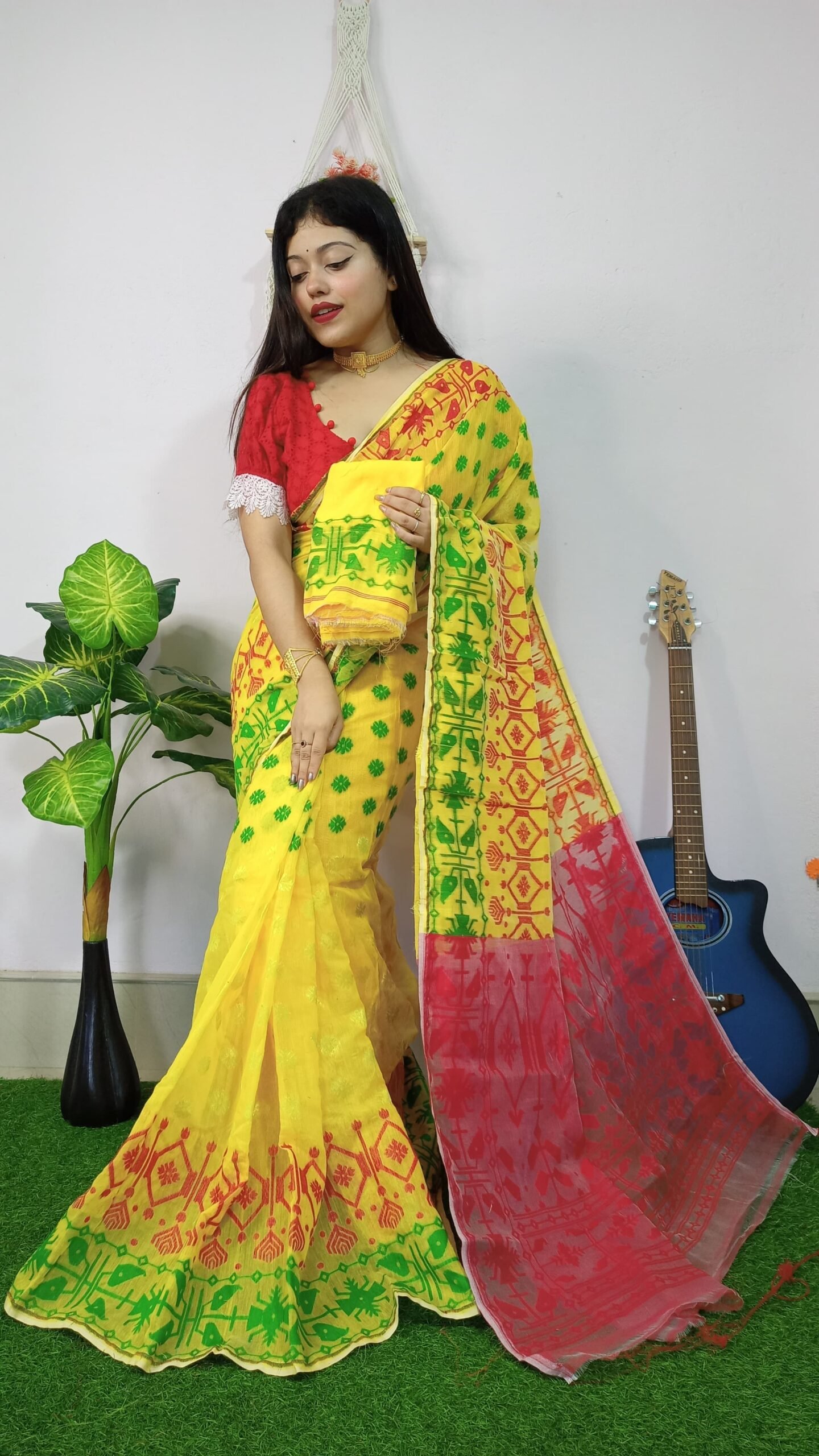 Exclusive M.S.C Tending Yellow Soft Jamdani Saree