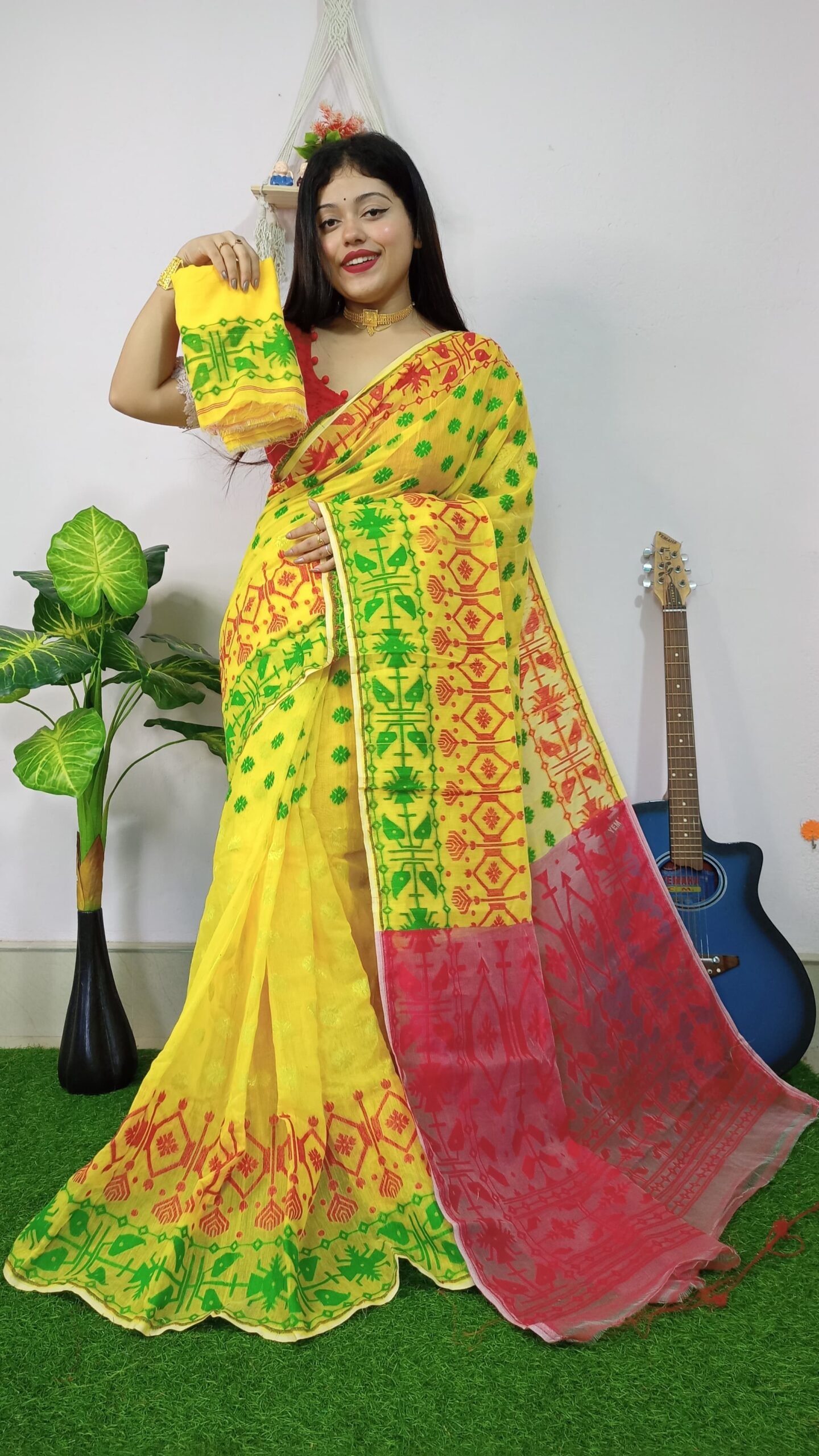 Exclusive M.S.C Tending Yellow Soft Jamdani Saree - Image 4