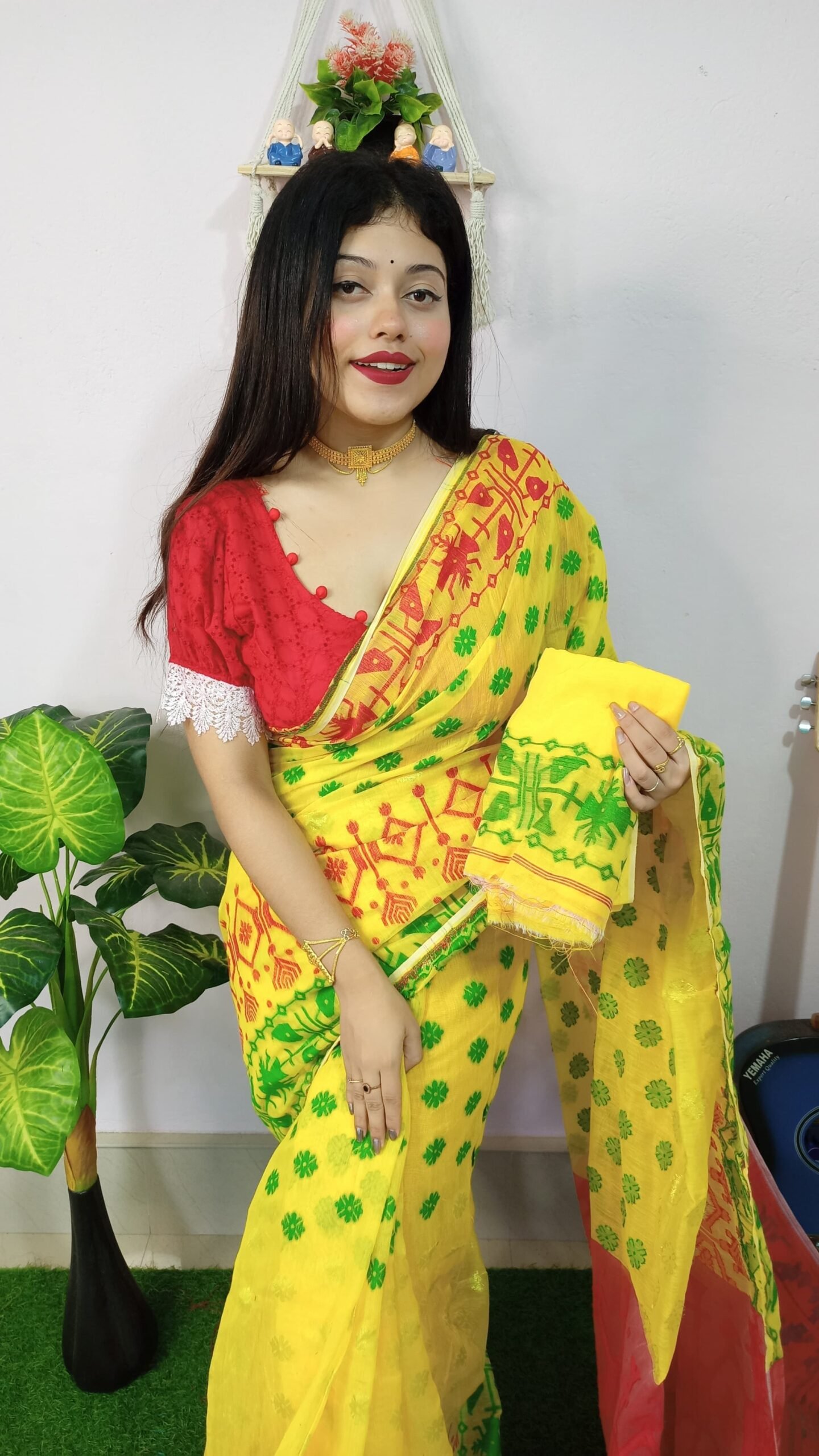 Exclusive M.S.C Tending Yellow Soft Jamdani Saree - Image 2