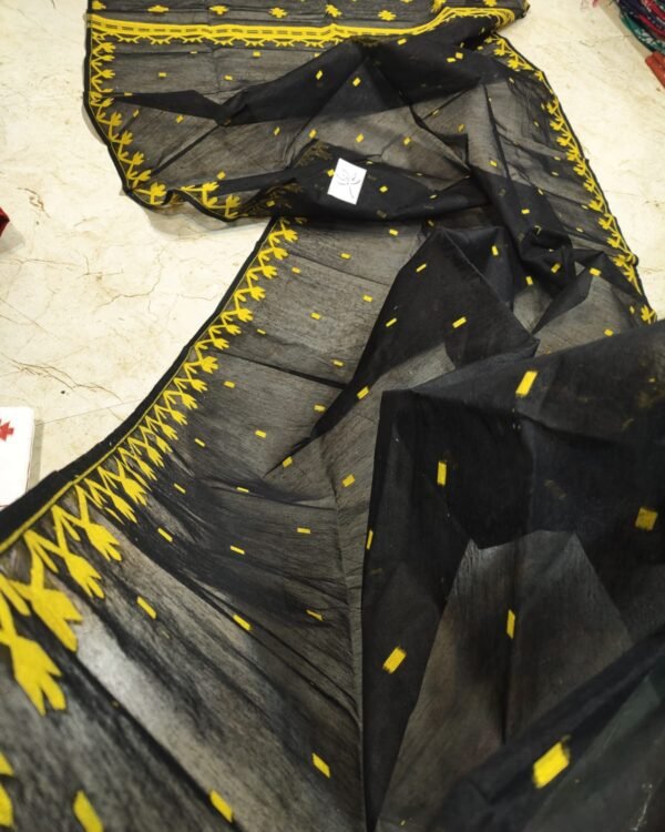 Black Yellow Soft Jamdani Saree