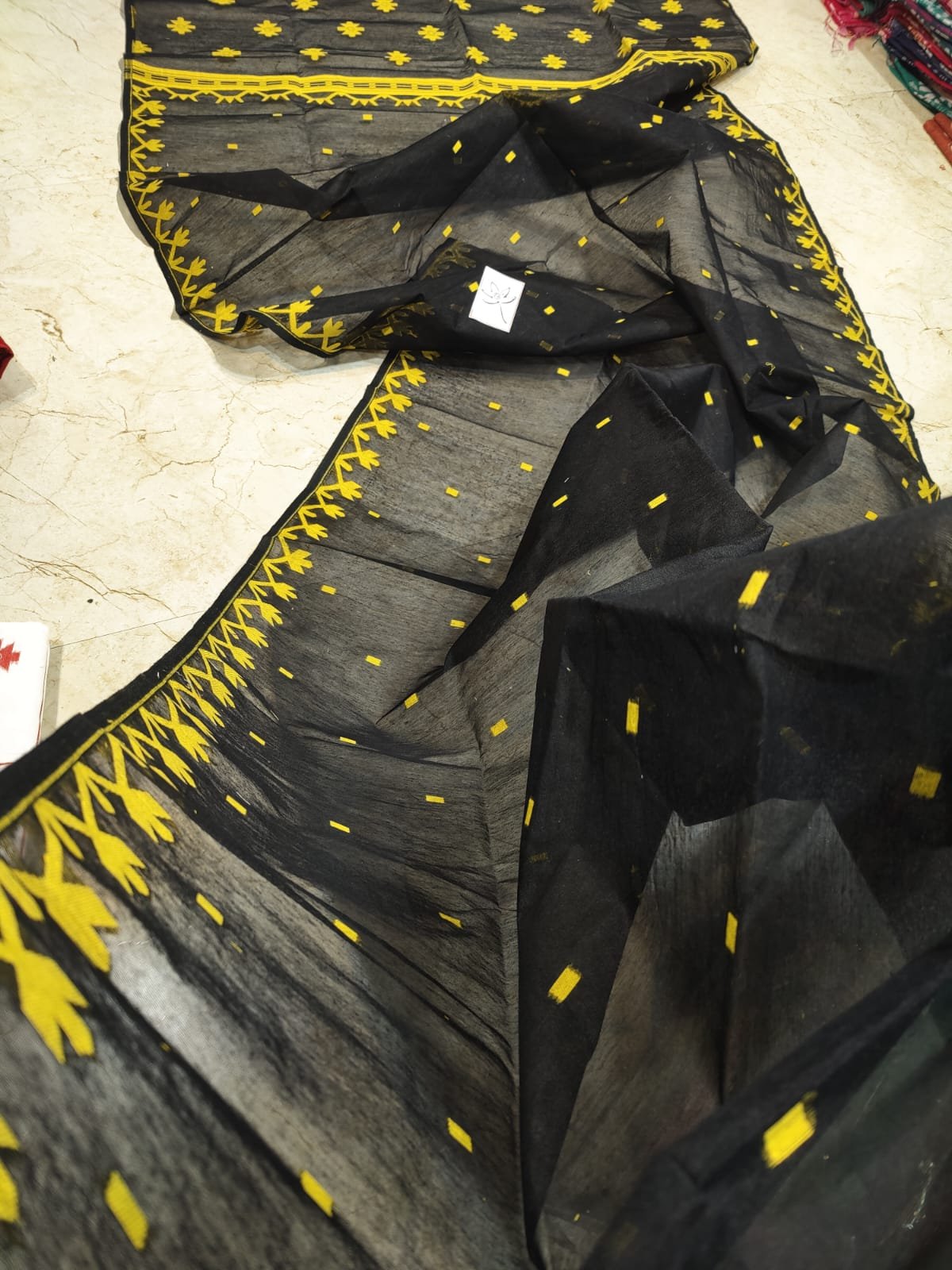Black Yellow Soft Jamdani Saree
