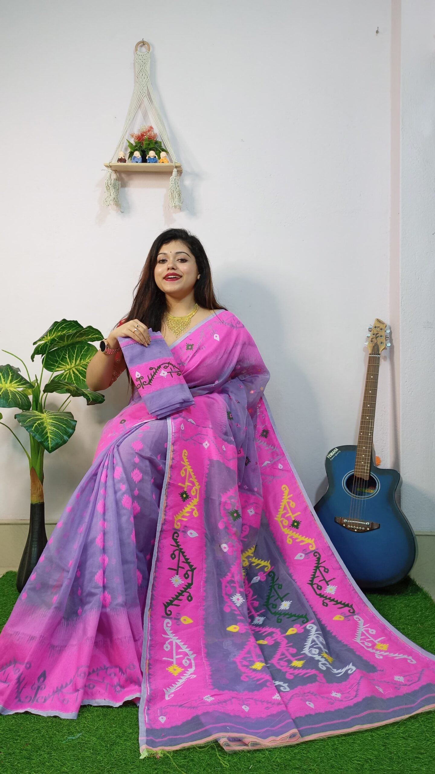 Exclusive Purple Pink Ikkot Soft Jamdani Saree
