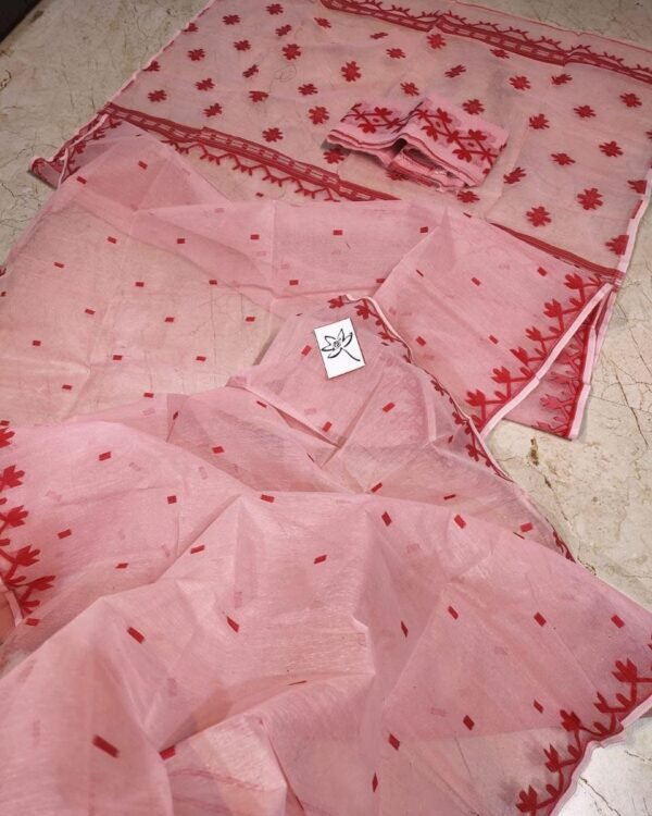 Pink Red Soft Jamdani Saree