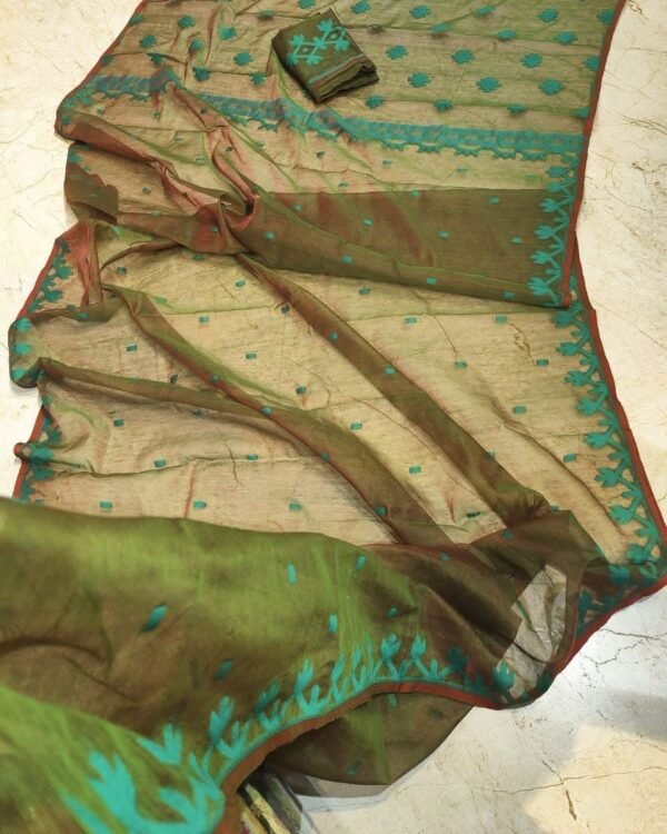 Pasta Turquoise Soft Jamdani Saree
