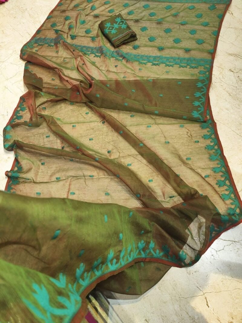 Pasta Turquoise Soft Jamdani Saree