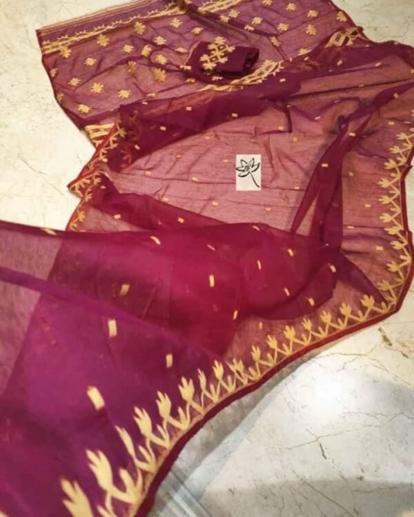 Majenda Yellow Soft Jamdani Saree