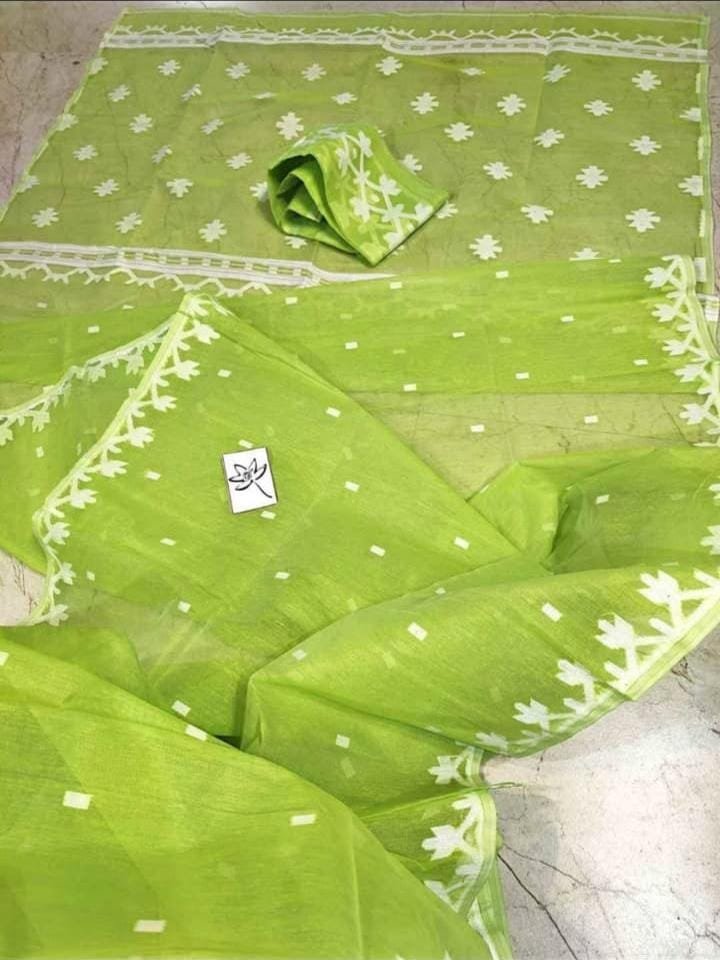 Leaf Green Soft Jamdani Saree