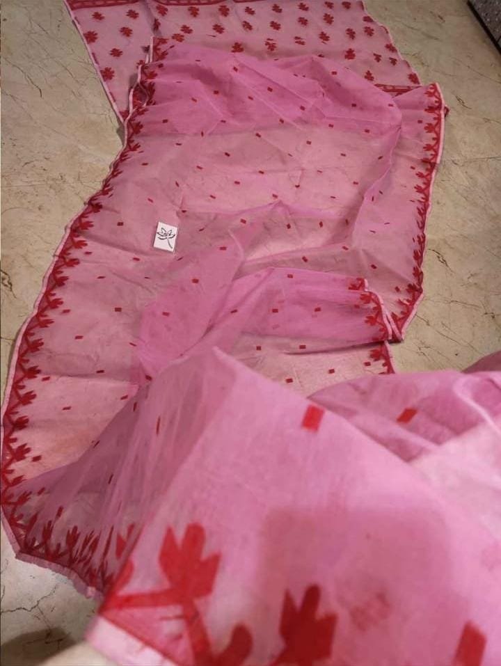 Pink Red Soft Jamdani Saree - Image 2