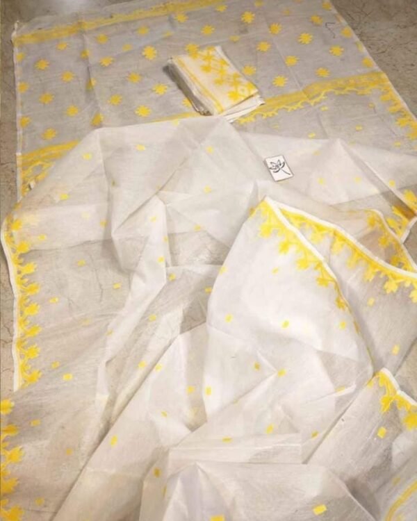 White Yellow Soft Jamdani Saree