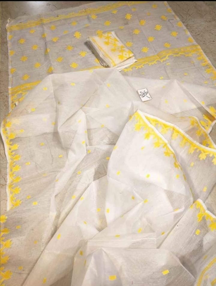 White Yellow Soft Jamdani Saree