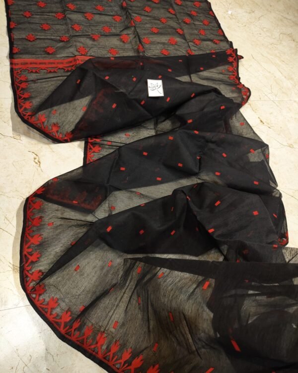 Black Red Soft Jamdani Saree
