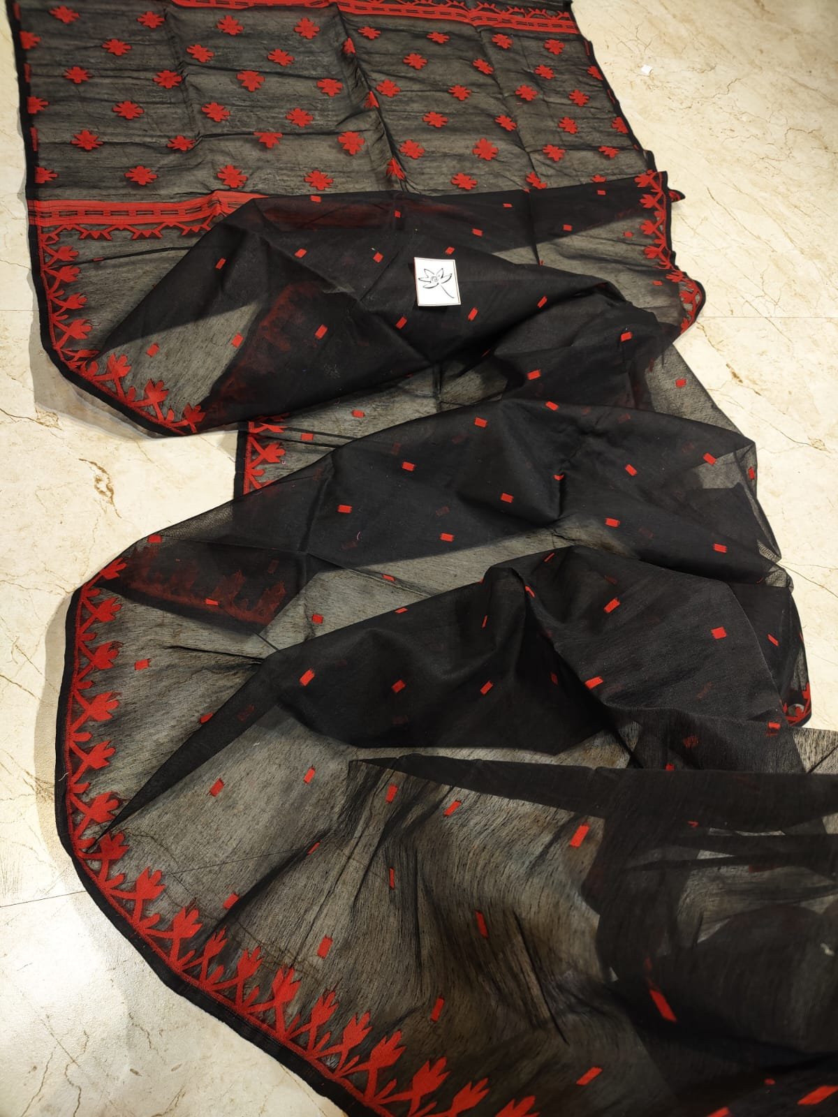 Black Red Soft Jamdani Saree