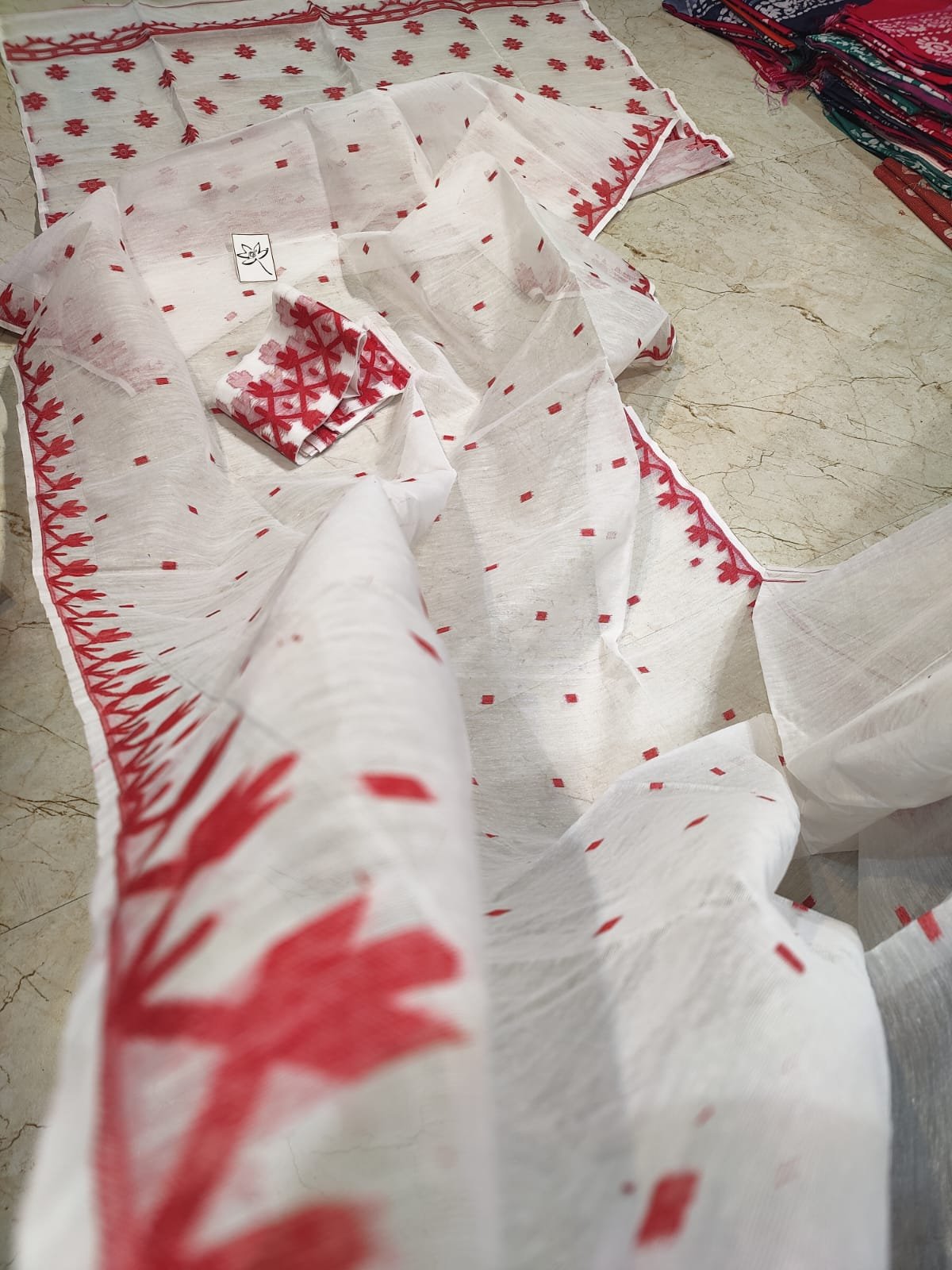 White Red Soft Jamdani Saree
