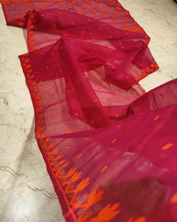 Rani Orange Soft Jamdani Saree