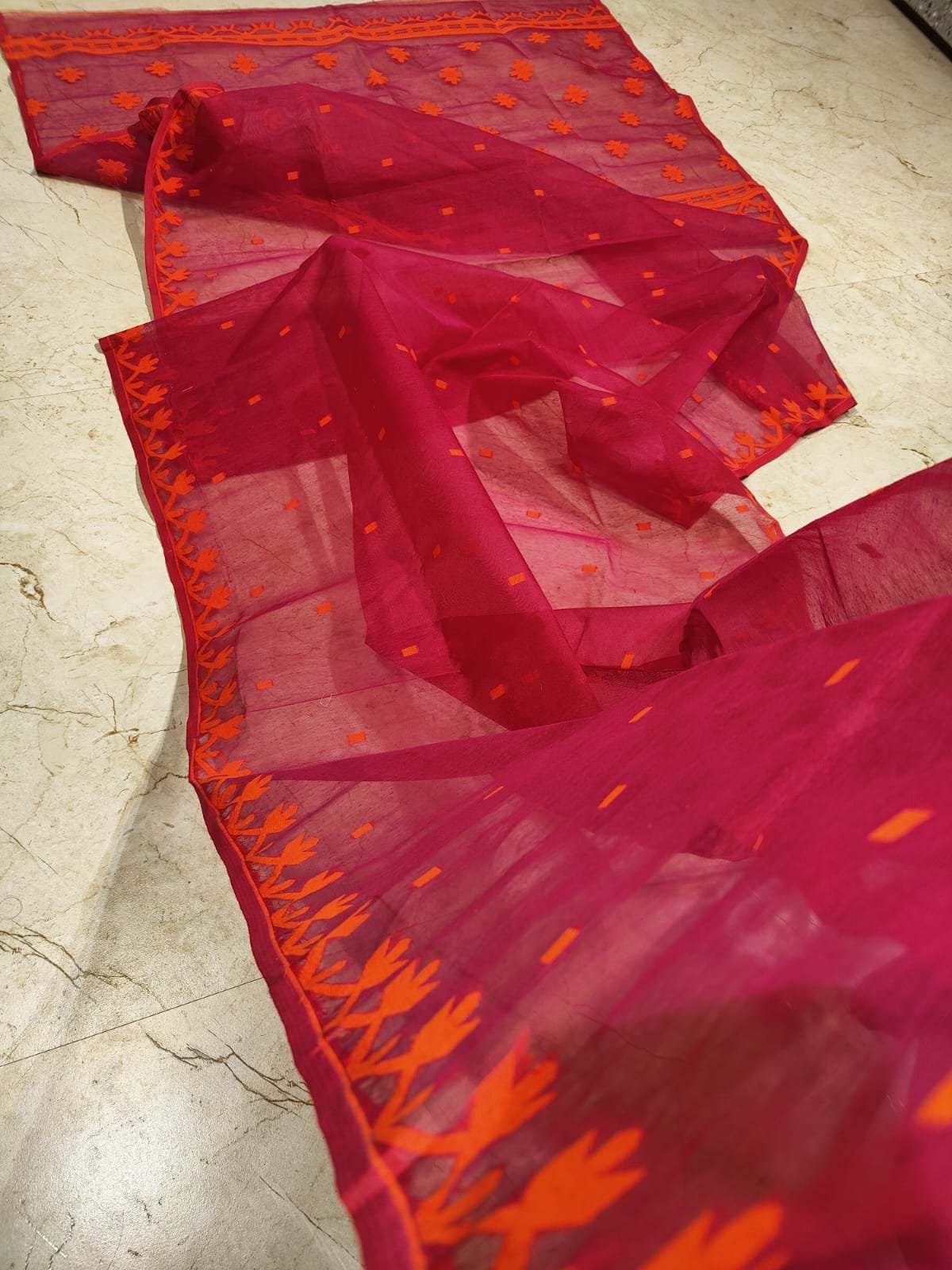 Rani Orange Soft Jamdani Saree